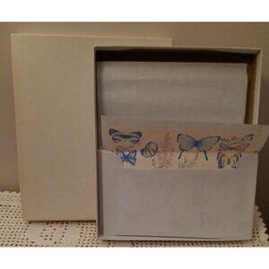 Vintage Boxed Hallmark Stationery Blue Gray Paper Decorated Butterfly Envelopes